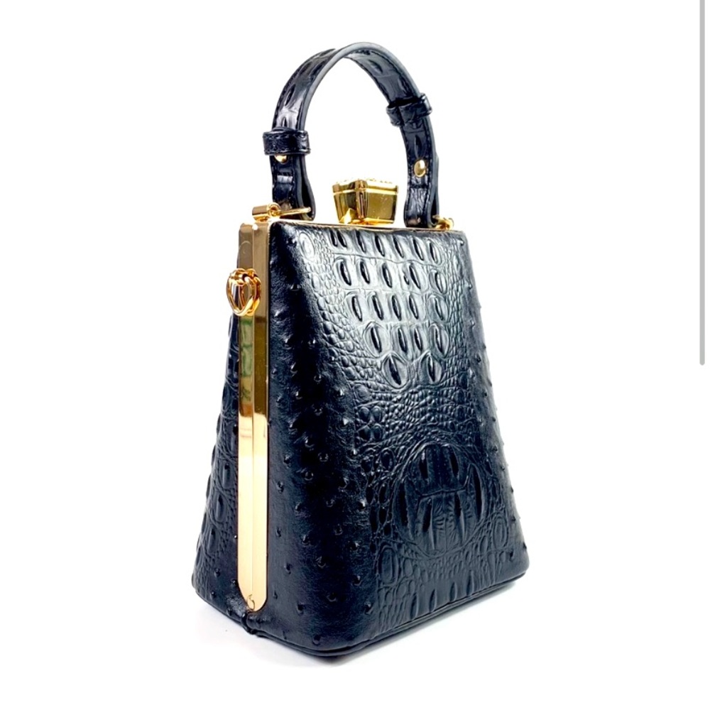 Isabelle Vegan Jewel-Top Satchel Bag with Crossbody Strap